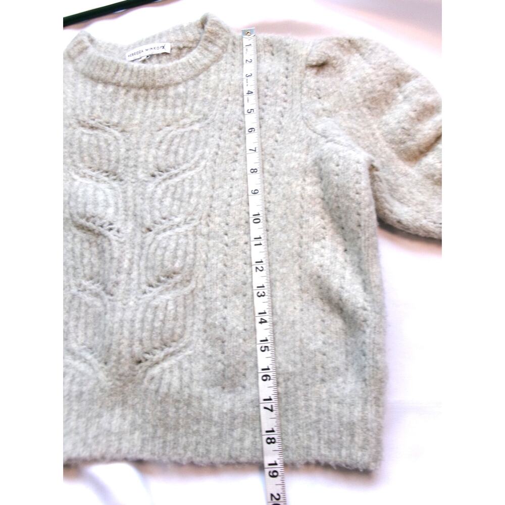 Rebecca Minkoff Sweater Women M Wool Yak Hair Blend Puff Sleeve Cable Knit - Picture 5 of 6
